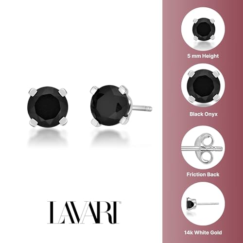 Natural Black Onyx Round Stud Earrings for Women in 14k White or Yellow Gold 4 mm to 6 mm Gemstone Push Back Studs by Lavari Jewelers4
