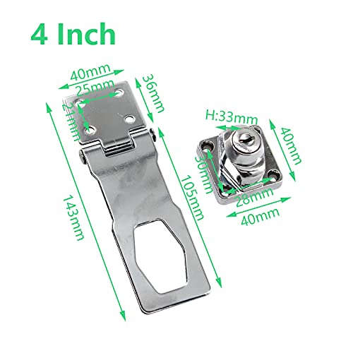 Image of Zinc Alloy Lock Hasp with Key 4 Inch Padlock Hasp Gate Lock (Pack of 2)