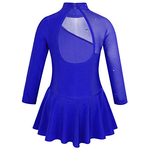 Hularka Kids Girls Figure Ice Skating Dress Long Sleeve Mock Neck Ballet Tutu Dress Dancewear Ballerina Costume Royal Blue 10 #TOP1