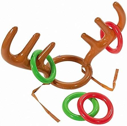 Guilty Gadgets Xmas Christmas Party Toss Game Inflatable Reindeer Antler Hat with Rings Toy