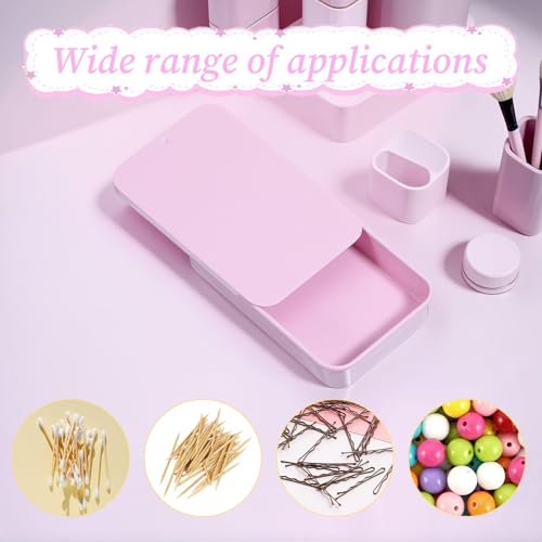 Image of Metal Tin Box, 2 Pcs 3.14x1.96x0.59 Inch Slide Top Small Tin Box Rectangular Empty Hinged Containers with Lids Portable Mini Boxes for Candies Lip Balm Jewelry Crafts Cosmetic Pills (Pink)