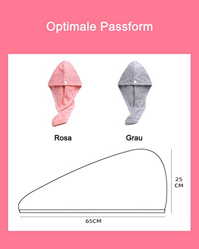 Lumimi Set van 2 haartulband, hoofdhanddoek van microvezel, extra absorberend, sneldrogend, pluizig, knoopsluiting, roze-grijs - Image 8
