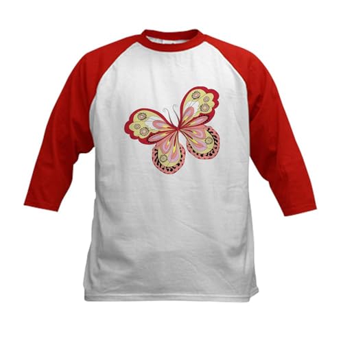 CafePress Abstract Retro Pattern Filled Butt Baseball Jersey Kids Cotton Baseball Jersey, 3/4 Raglan Sleeve Shirt Red/White