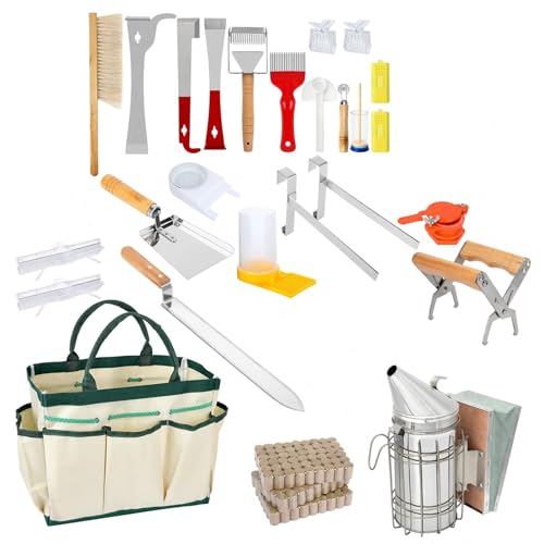 Beekeeping Supplies,Imker Zubehör Stockmeißel,26 PCS Imkereibedarf,Imkerwerkzeuge Und Zubehör,Enthält Bienenbürste,J-Haken usw.,Für Professionelle Imker-Einsteiger,Bietet Alles,Was Imker Benötigen