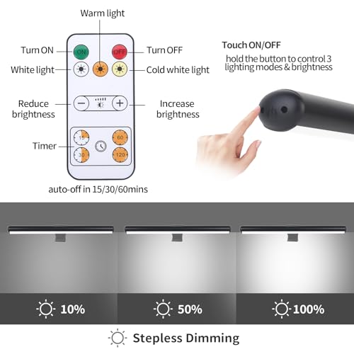 Image of Led Picture Light Rechargeable Painting Light with Remote, 16 inch Full Metal Art Light Display Lamp with Brightness Dimmable Timer Off for Pictures Painting Darboard Gallery Frame