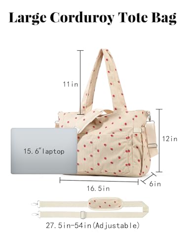 Bolso tote de pana para mujer ligero con cierre y bolsillos miniatura 2