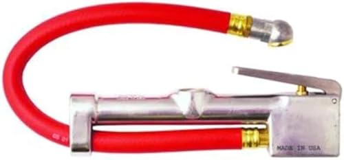 Milton S-505 Inflador de neumáticos analógico con manómetro de presión, mandril de aire de cabeza única de manguera de 15 pulgadas, fabricado en