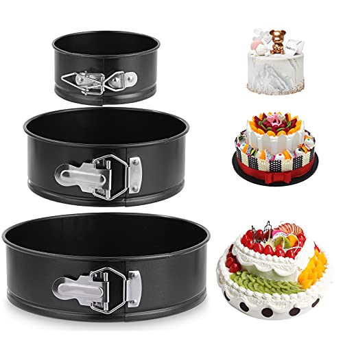 Set of 3 Springform Tin, Round Baking Tin, Cake Mould with Removable Flat Base, 3 Sizes Cake Mould, Baking Mould Set for Cakes & Cakes, Cake Pan Made of Steel, Non-Stick Coating, 11/18/23 cm