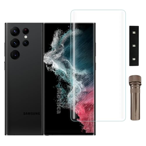 Image of Mothca Premium UV Tempered Glass Screen Protector For Samsung S22 Ultra (Pack of 1) Full Adhesive UV Curved Screen Guard, Case Friendly with Installation Kit