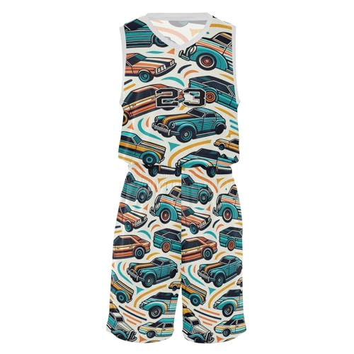 FLildon Cool Cars Boys Basketball Jersey Set Tank Top Shorts Tracksuit Sport Training Suit for Kids, XXL