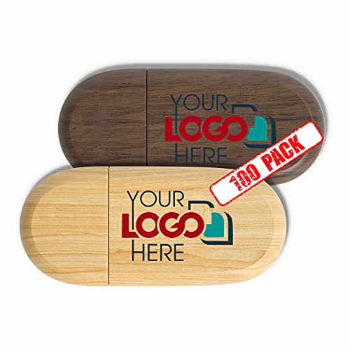 Possibox Custom Wood USB Flash Drive 8GB Printed or Engraved with Your Logo - as Promotional Gift Bulk USB 2.0-100 Pack