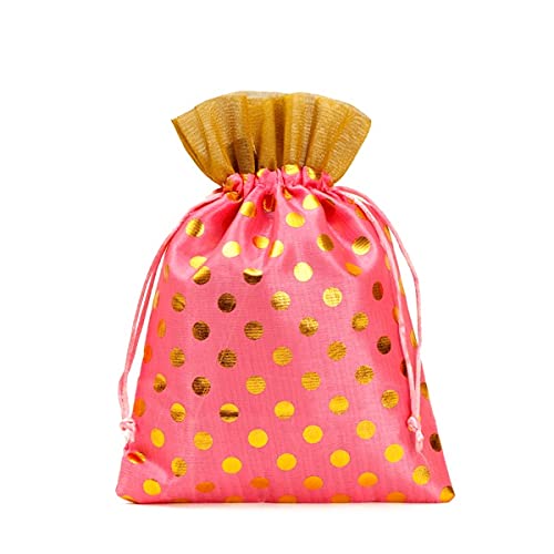 Image of Women's Polka Dot Potli Bags for Return Gifts Wedding Gift for mom Potli Purse Gift Bags Fancy Potli bag Diwali Potli Karwachauth Potli - Red Polka 1kg Large size (25cm x 27cm)
