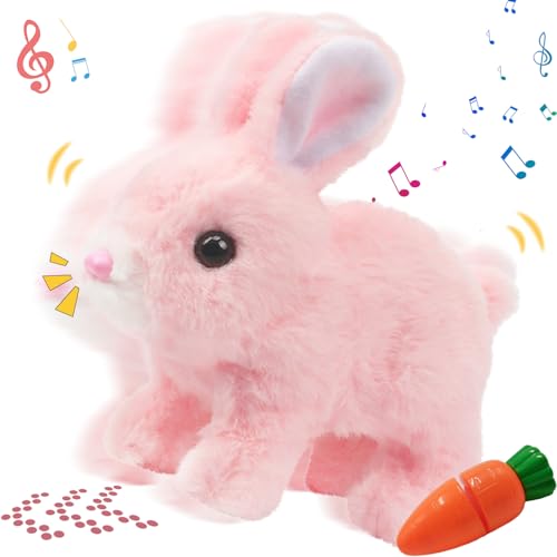 HBSFBH Juguetes de Conejo Eléctrico, Juguete de Conejito de Peluche de Pascua, Juguete de Conejito Saltando, Muñeco de Conejo Interactivo, Conejo Interactivo electrónico para Mascotas para Regalos