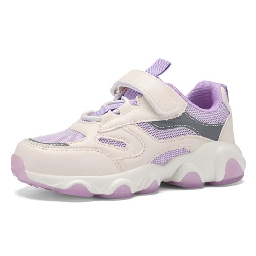 KKTOTO Girls Trainers Kids Walking Shoes Lightweight Mesh Breathable Athletic Running School Sneaker Purple 3 UK
