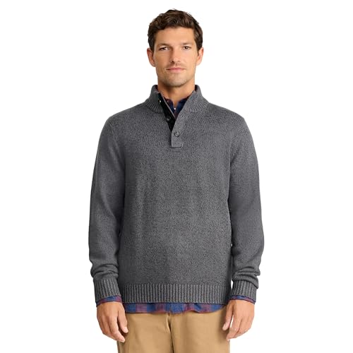 IZOD Men's Button Mock Sweater, Iron Gate