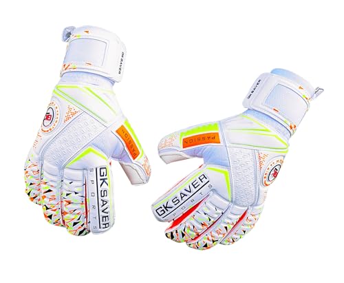 GK Saver football goalkeeper gloves Passion PS04 Flat cut professional goalie gloves size 6 to 11 removable finger save gloves (YES Savefinger, SIZE 9)