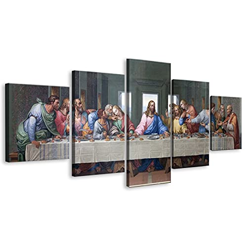ZHONGYUTONG Lienzo decorativo para pared de 5 paneles de Jesucristo de la Última Cena, decoración del hogar para sala de estar, obras de arte modernas, pósteres e impresiones envueltos en galería,