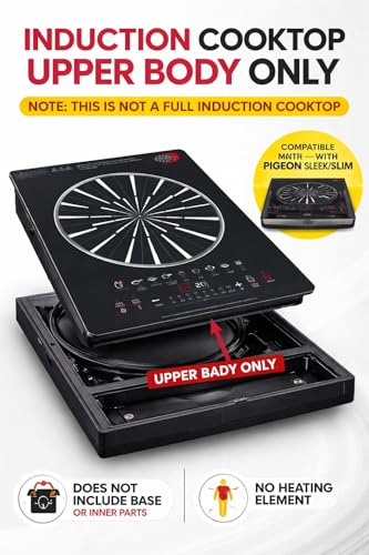 Image of J K b K - Induction Cooktop Upper Body Panel Only Compatible with Pigeon Sleek /Slim Replacement Top Glass Body No Heating Element (No Coil, No PCB, No Base) Not a Full Induction Cooktop