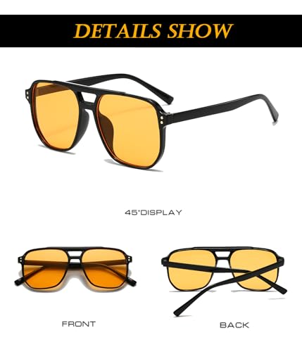 Image of EYLRIM Retro Aviator Sunglasses for Women Men Classic 70s Square Frame Sun Glasses Vintage Shades(A3 Black /Yellow)