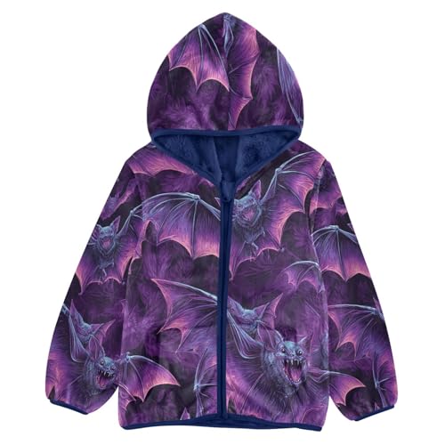 Vivid Bats in Flight Toddler Fleece Jacket Girl Boys Hooded Fleece Jacket Coat Warm Outwear Zip-up 3-10T