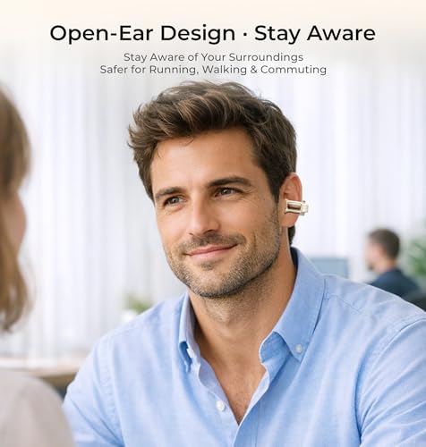LC-dolida Open-Ear Wireless Earbuds with Smart LED Display Case, Clip On Earbuds All-Day Comfort & Situational Awareness, Case Control for Volume, EQ, Music, Find My Earbuds & Camera, Timer (Cream) - Image 4