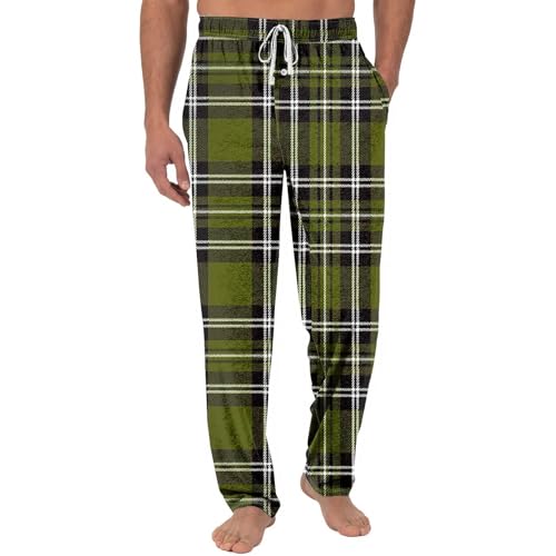 DuDubaby Pajama Pants Men Wide Leg Sweatpants Baggy Drawstring Elastic High Waisted Palazzo Athletic Travel Plaid Loose Fit