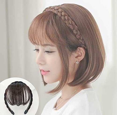 Jowxsx 100% Black Human Hair Extensions Medium Black Clip on Fringe Bangs with nice net Natural Flat neat Bangs with Temples for women One Piece Hairpiece - Image 3