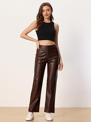 Allegra K Faux Leather Pants for Women's High Waist Straight Leg Punk PU Trousers4