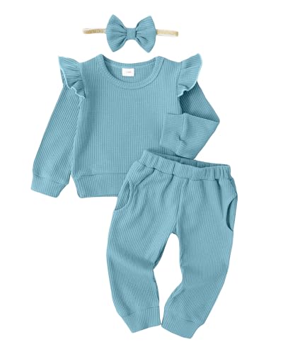 Image of Mioglrie Toddler Baby Girl Clothes Fall Winter Sweatsuit Newborn Sweatshirt Sweat Pant Sets Outfits Infant Girls Clothing