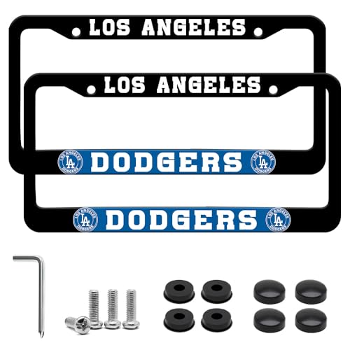 2 Pack for Dodgers License Plate Frames, Universal Aluminum Plate Holders with Screw Caps
