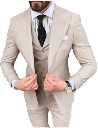 Men's 3 Piece Suit Peaked Lapel 2 Button Tuxedo Party Dinner Blazer Vest Pants