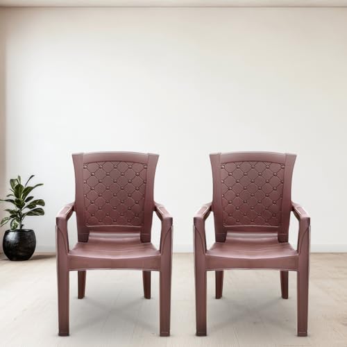 Image of MAHARAJA Plastic Chair Set, Chair for Home, Living Room Bearing Capacity Upto 200Kg | Matte Finish | Strong and Sturdy Structure | Plastic Chair with Arm Rest. (Brown, Pack of 2)