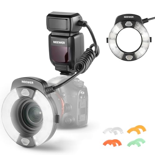 NEEWER RF1-S Marco Ring Flash Light Compatible with Sony Camera, 76Ws GN15 5600K TTL Lighting, 1-1/128 Output Front/Rear Curtain Sync Color Gels Lens Adapter Rings for Macro Photography Studio Photo