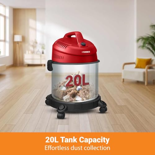 Eureka Forbes Wet & Dry Armor Vacuum Cleaner | 22 kPa High Power Suction | Blower Function | 20 litres Tank Capacity | High Strength Stainless Steel Body | 7 Multipurpose Accessories