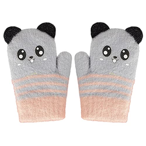 BXT Kids Toddler Winter Warm Gloves Cute Panda Knitted Mittens with Furry Lining Children Cartoon Full Finger Gloves