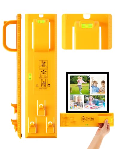 Stalishare Picture Hanging Tool with Level, Goodsnova Photo Frame Hanging Tool for Easy Marking Position, Wall Hanger Helper Guide for Photo/ Art/ Painting Frame (Plastic, Yellow)