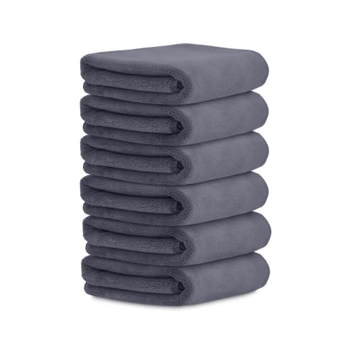 Image of HOUSSE Microfiber Face Towels | Ultra Absorbent, Odour-Free, Quick Dry 450 GSM Face Towel for Home, Gym, Travel, Running & Personal Use | 30x30 cm | Set of 6 in One Colour (Steel Grey, Pack of 6)