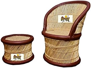 Priyansh mudda House Finest Bamboo Handmade Garden Stool (Beige)