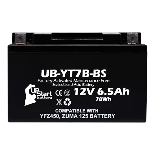12V 6Ah YT7B-BS Replacement for Yamaha YFZ 450 Battery - Compatible with Yamaha YFZ450 Battery Zuma 125 125F 155 Smax - YT7B 12 Volt MotorcycleBatteries AGM SLA