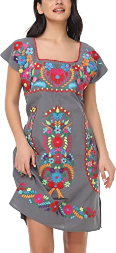 Image of YZXDORWJ Women Mexican Embroidered Dress Ruffle Collar Sleeveless