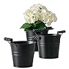 Whw whole house worlds farmers market planters set of 3 turned wood handles black zinc rolled top rustic country style cache pot containers 675 625 and 55 inches  urban country home decor