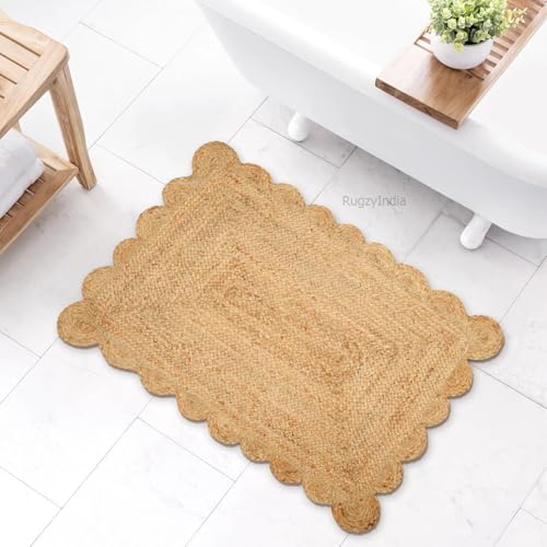 Natural Tan and Trim Jute Area Rug 3x5 ft Handwoven