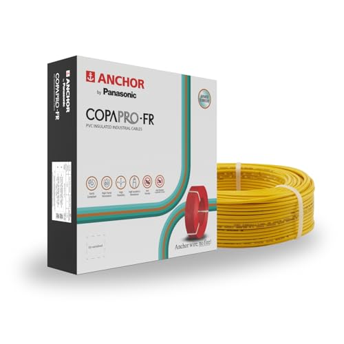 Image of Anchor by Panasonic 6 mm COPAPro FR Electrical Wire, 90 Meter Fire Resistant Single Core PVC insulated Pure Copper Wire, Anti Rodent Anti Termite Flexible Wire for Connections (YELLOW, 96142YW)