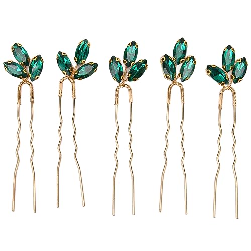 QANYEGN Green Crystal U Shape Hair Clips, Green Rhinestone Bridal Hair Pin