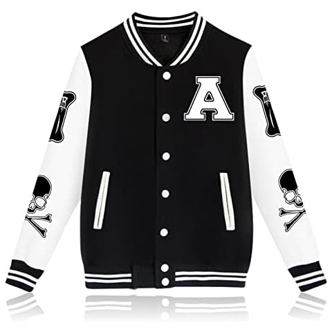 babyhealthy Men's Varsity Jacket Letter Print Causal Slim Fit Baseball Bomber Jacket Button Down letterman jacket Cover