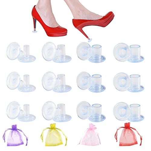 OPUHOHR 12 Pares Protector de Tacones de Zapatos Mujer, 4 Tamaños Transparentes de Tapón de Tacón Alto, Protector Tacon Alto para Razas, Bodas, Ocasiones Formal