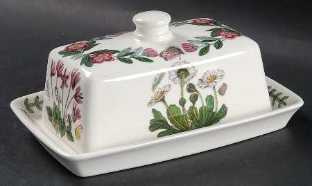 Portmeirion Botanic Garden 1/4 Lb Covered Butter, Fine China Dinnerware