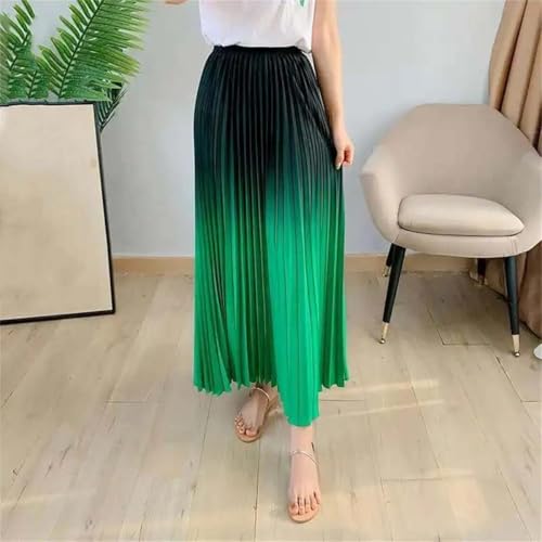 Women's Weekend Maxi Skirt Beach Contrast Elastic High Waist Gradient Thin Pleated Long Skirts2