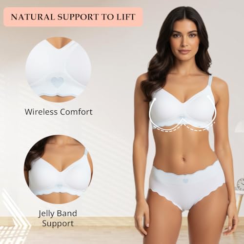 Image of Women Bra Panty Set Soft Natural Support Seamless Backless Summer Bra Panties Set | Adjustable Straps and Heart Design Lingerie Set | Women's Suit Push-Ups Sports Underwear Bra Set