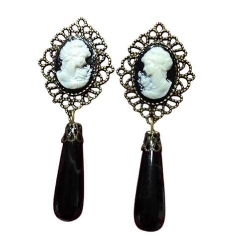 Pendientes flamencos - pendientes de flamenca negros. Pendientes de camafeos con lágrimas de piedra Ágata.